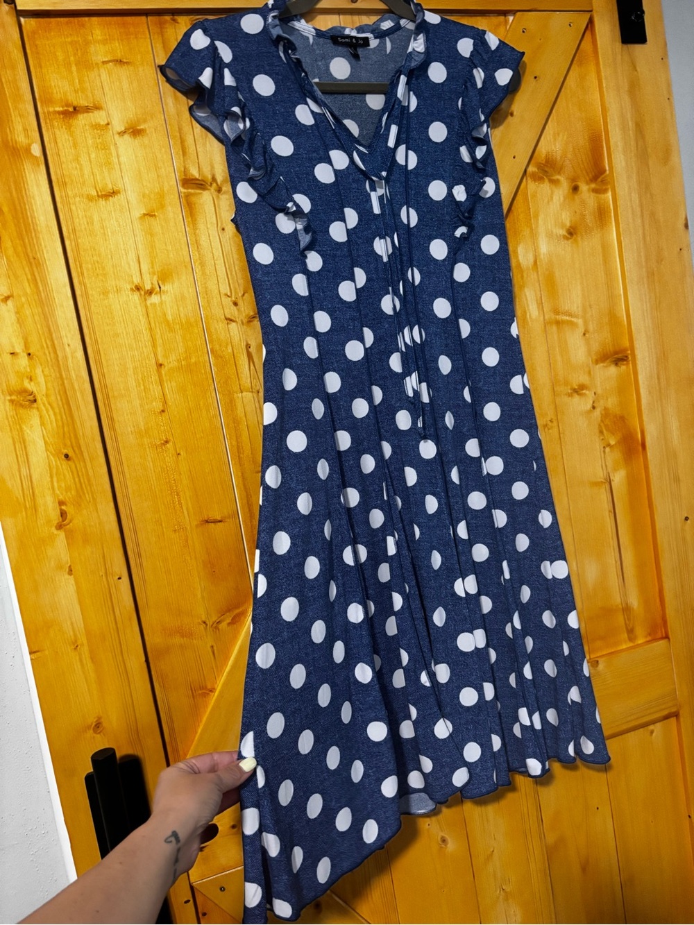 Sami & Jo Blue & White Polka Dot Flutter Sleeve Dress Size Snall